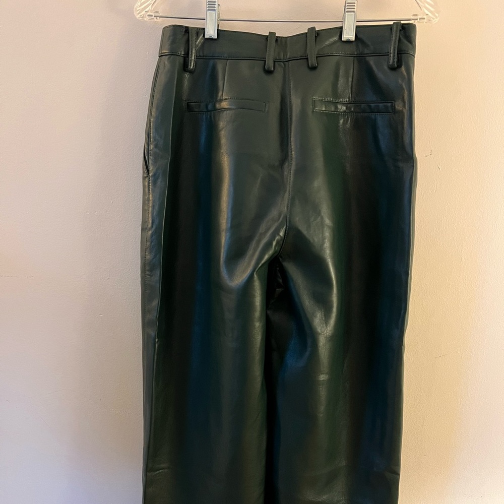 Babaton vegan leather pants from Aritzia. Dark green and wide legged. Size 8